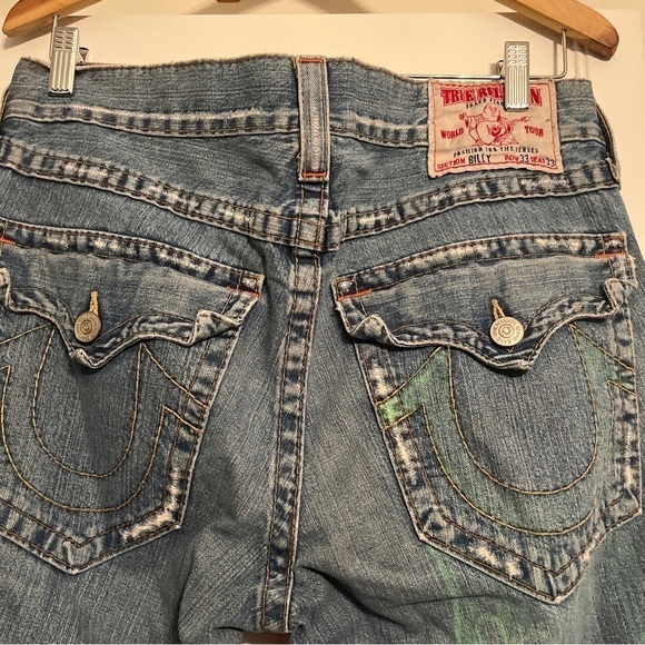 True Religion BILLY SEAT 33 Flap Pockets Written On Destroyed Distressed Frayed - Picture 4 of 11